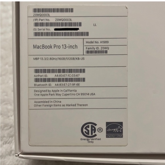 EMPTY BOX for Apple MacBook Pro 13-Inch Model No. A1989 - Picture 4 of 12